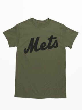 NEW York Mets Script Home Wordmark Logo T-Shirt MILITARY ARMY GREEN